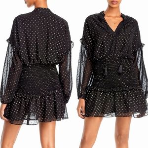 AQUA Metallic Clip Dot Black Gold Mini Dress